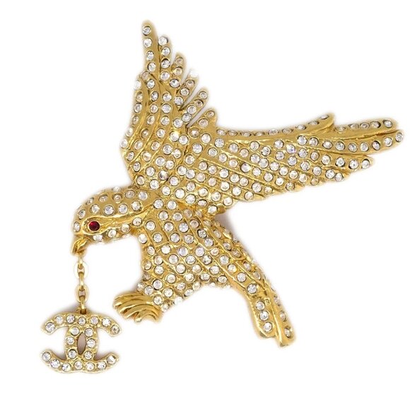 Chanel Eagle Rhinestone Brooch Pin Gold 01P 112150 - Picture 1 of 4